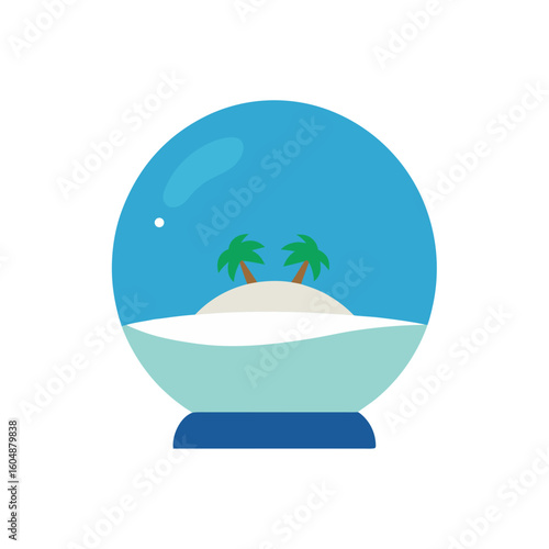 realistic snow globe with a beach scene instead of