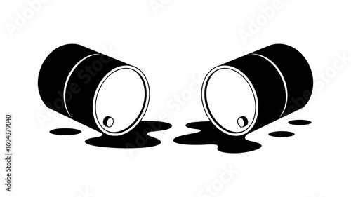 Environmental disaster concept with spilled oil barrels creating pollution problem posing a significant threat to the environment and ecological balance