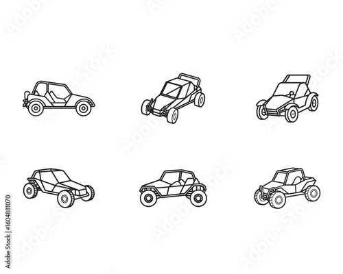 Set of Dune Buggy Line Art Vector Illustration for Automotive Design Projects and Off Road Vehicle Enthusiasts