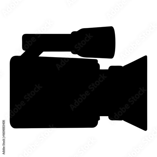 Silhouette of a professional video camera on a white background, perfect design