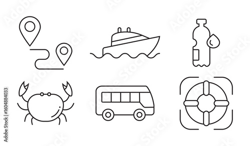 Travel and Sea Life Outline Icon Set