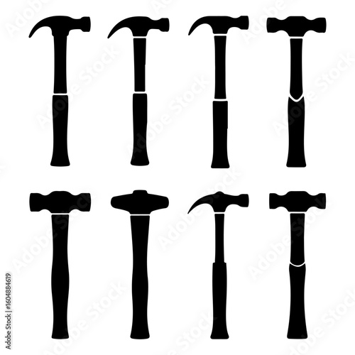Set of different hammer silhouette, black hummer collection on isolated