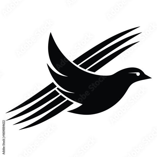 Vector art of a stylized bird takes flight, its wings elegantly curved in the air