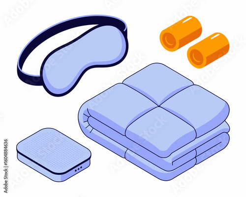 Isometric Relaxation Kit for Comfortable Sleep Including Eye Mask Ear Plugs and Soft Blanket for Travel or Home