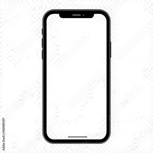 Minimalist smartphone frame with a modern design, featuring a sleek black border, rounded corners, and a top notch. The screen area is fully transparent, making it ideal for use in mobile app mockups,