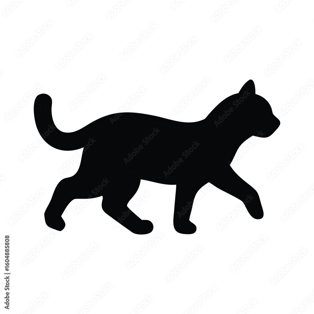 Fototapeta premium Black cat silhouette walking gracefully on a white background