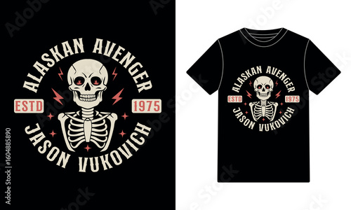 Alaskan Avenger Skeleton Vintage T-Shirt Design
