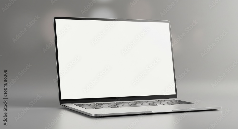 Fototapeta premium Modern Laptop Mockup with Blank Screen - Sleek laptop, blank screen, 3D render, product display, technology concept. Symbolizes productivity, innovation, design, future, and communication
