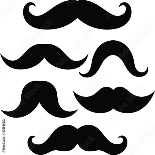  different mustache styles in black silhouette