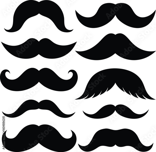 set of different mustache styles in black silhouette
