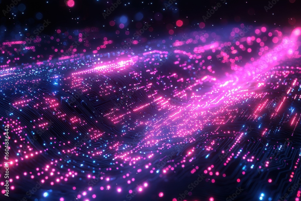 Obraz premium Abstract futuristic background of glowing pink and blue digital lights