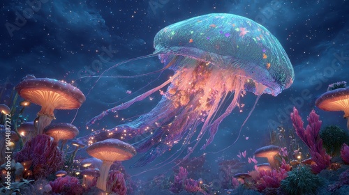 A jellyfish floating in a sea of water
