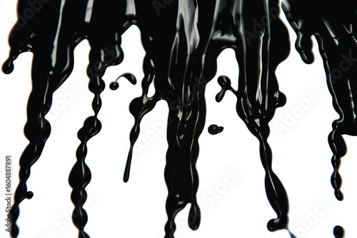 close up chocolate syrup leaking on white background