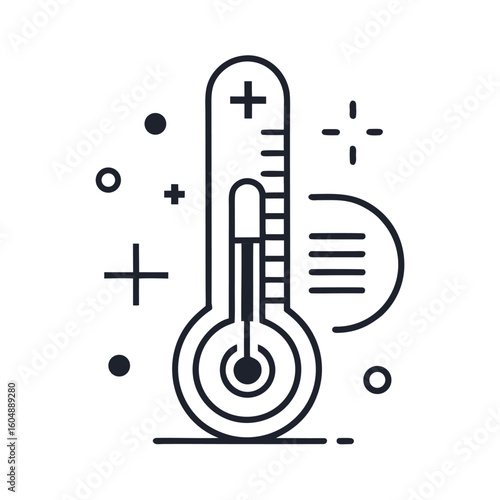 Minimalist Line Art Icon of Thermometer – Modern Medical Outline in Flat Vector Style