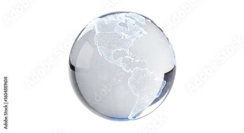 A transparent glass globe with world map isolated on transparent background