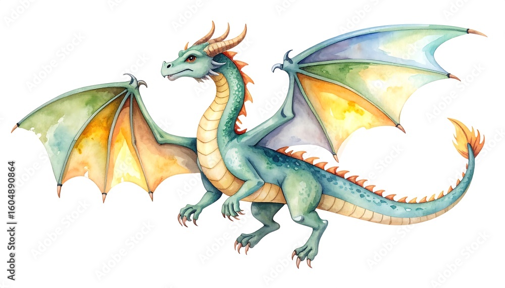 Fototapeta premium Watercolor illustration of a colorful dragon