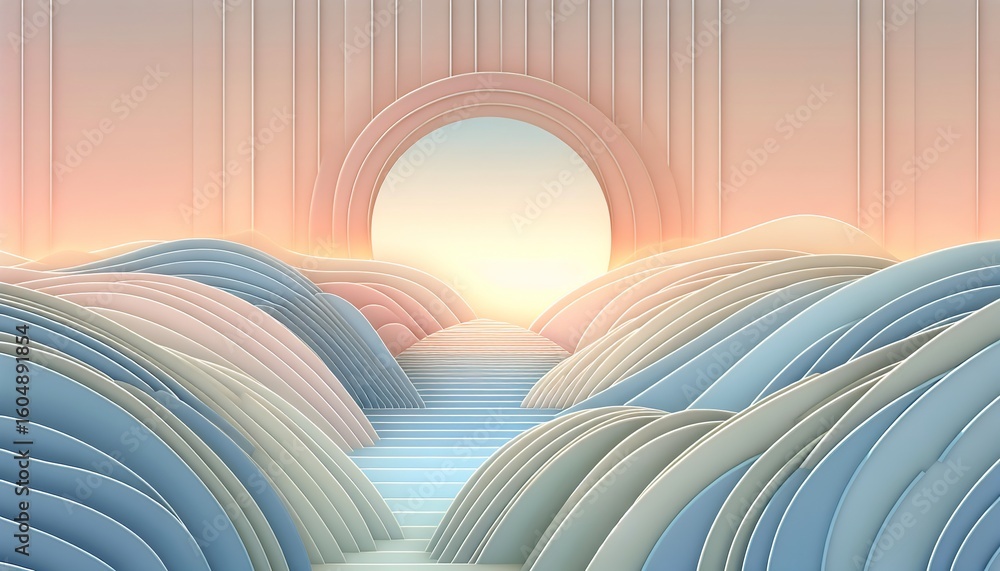 Naklejka premium Abstract Pastel Landscape with Soft Light and Arches