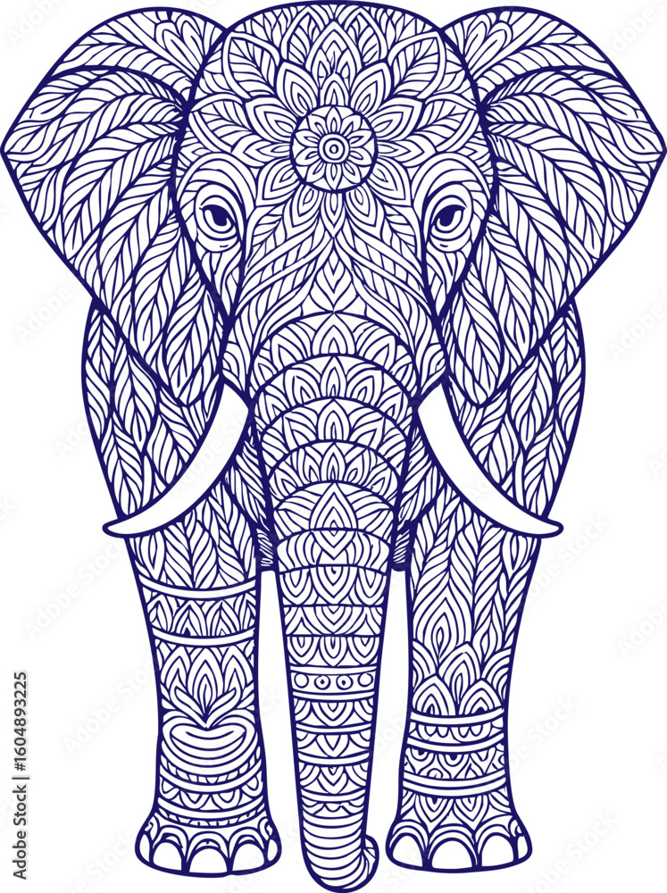 Obraz premium Ornamental elephant illustration with floral patterns in blue