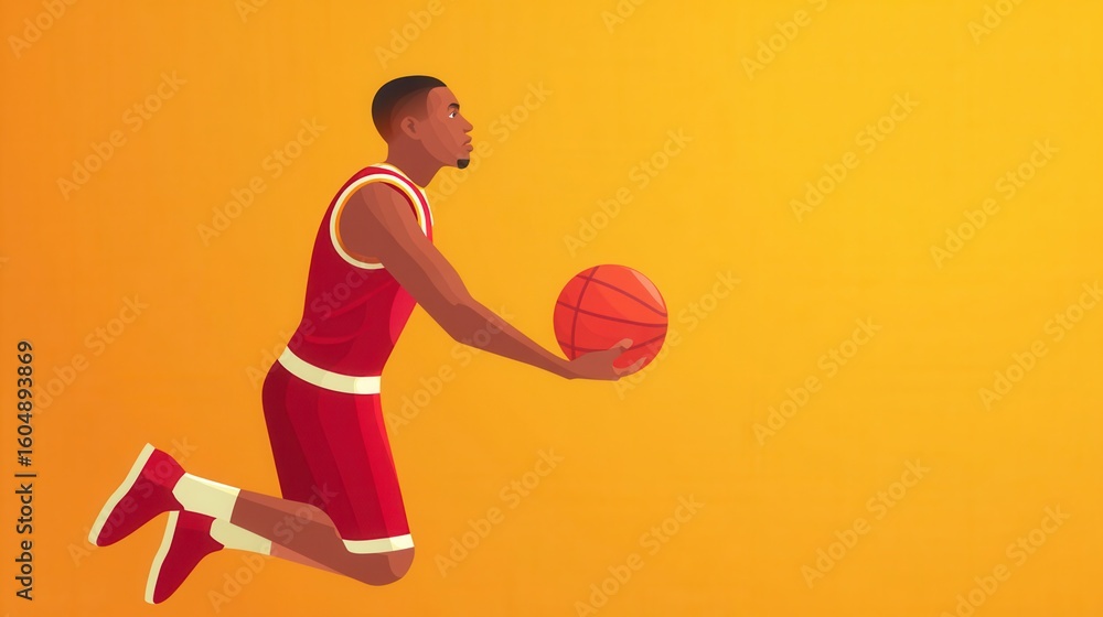 Fototapeta premium Dynamic Basketball Player Executing a Slam Dunk Against a Bright Background