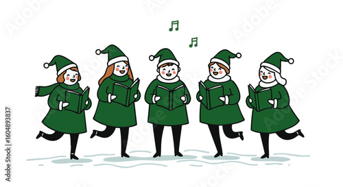 Group of carolers singing and spreading holiday cheer.