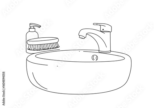 Beard brush near a sink on a transparent background