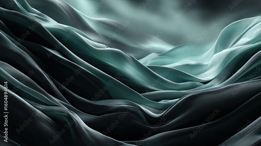 Obraz premium Flowing teal and dark teal fabric drapes.