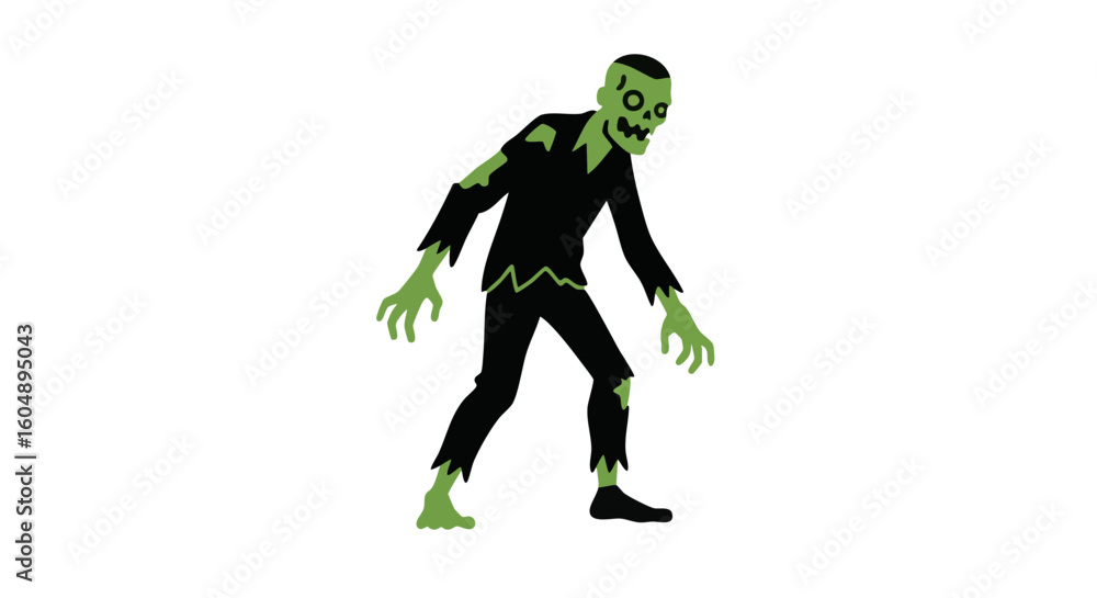 Fototapeta premium Zombie illustration in walking pose with creepy green skin.