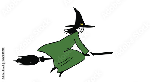 A witch flying on her broom, ready for a Halloween adventure.
