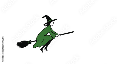 A witch soaring through the sky on her broomstick, a classic image of Halloween spirit.