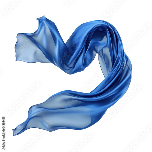 Fényképezés Soft flowing blue silk scarf gracefully draped in mid-air captured against a pla