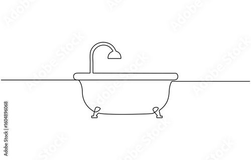 Continuous one line drawing of bathtub design. Continuous Line Drawing of Baby Bath Icon, Simple bath in single line draw illustration. Editable stroke.