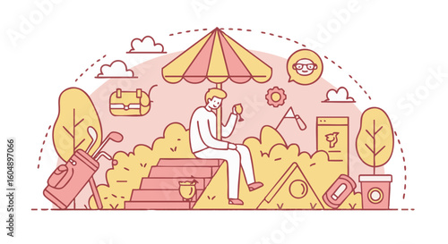 A relaxed golfer enjoys a refreshing beverage after a game in the park