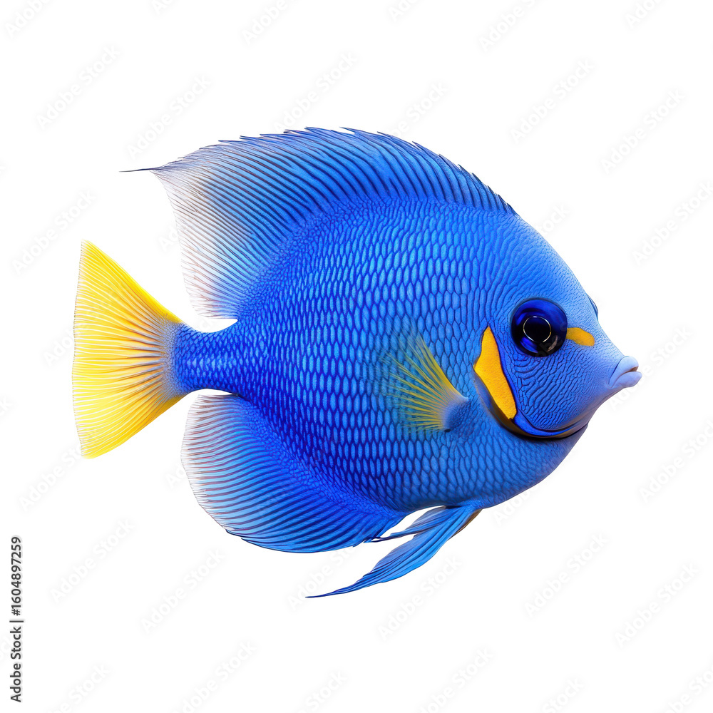 Naklejka premium Bright blue tropical fish swimming gracefully in clear water with vibrant scales and fins