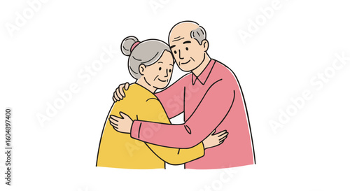 An elderly couple embraces, symbolizing love and connection.