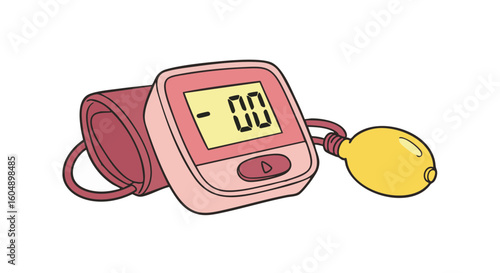 Digital blood pressure monitor on the white ground. 