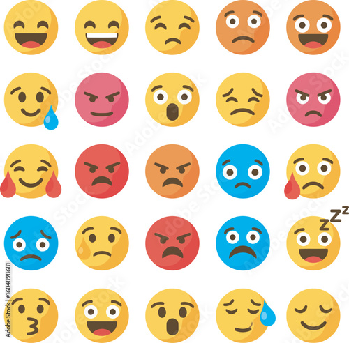 Collection of colorful emoji faces expressing various emotions and expressions.