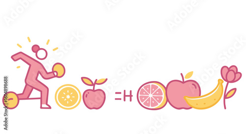 Healthy lifestyle concept with fruit and fitness illustration