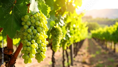 Wallpaper Mural Lush green grapes hanging from vines in a vineyard at sunset Torontodigital.ca