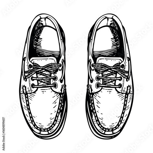 A pair of classic men's leather shoes in a hand-drawn style. The shoes are brown with laces and a rounded toe design, suitable for casual or formal wear.