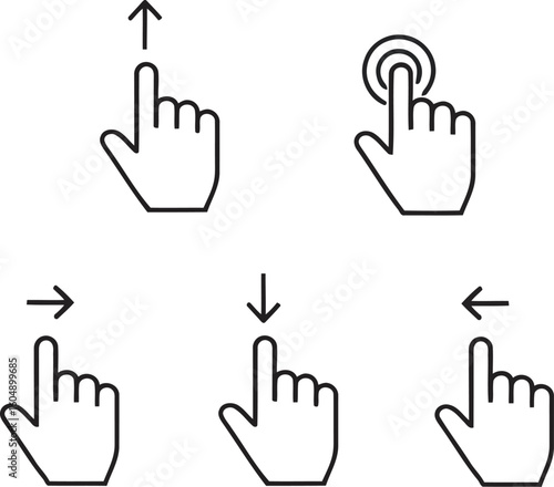 A set of hand gestures depicting various touch screen interactions.