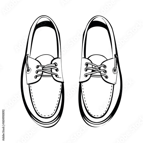 A pair of classic lace-up shoes in a simple black and white design. The shoes feature a rounded toe and detailed stitching.