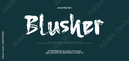 Grunge alphabet with capital letters. Dirty textured vector font. Typographic distressed font with dry brush strokes. Hand drawn characters with a rough inked texture. Uppercase letters.
