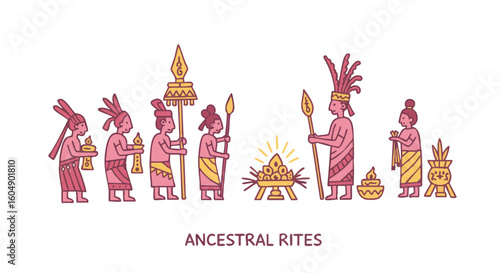 Ancient ceremony. Ancestral rites in illustration