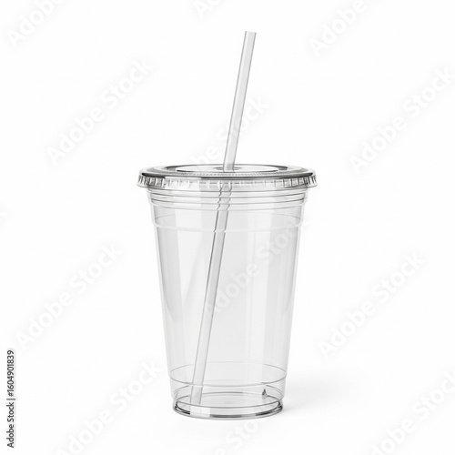 Blank clear plastic cup with lid and straw