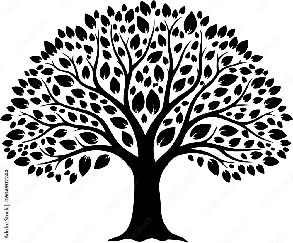 Obraz premium Vector art of black silhouette of a large leafy tree