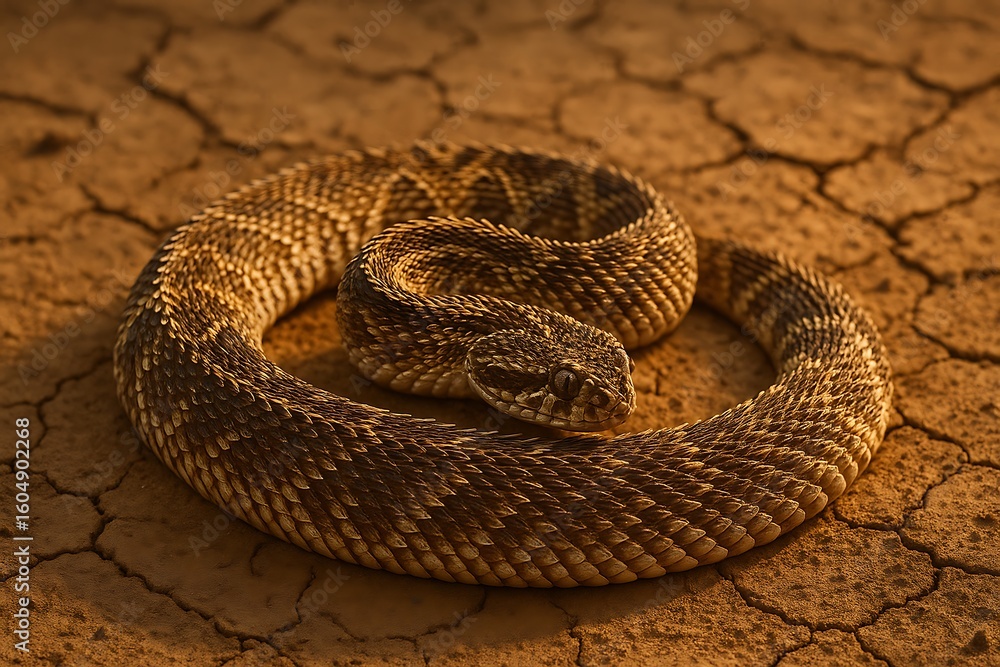 Obraz premium Saw scaled viper coiled in the desert, showing its stunning scaly texture