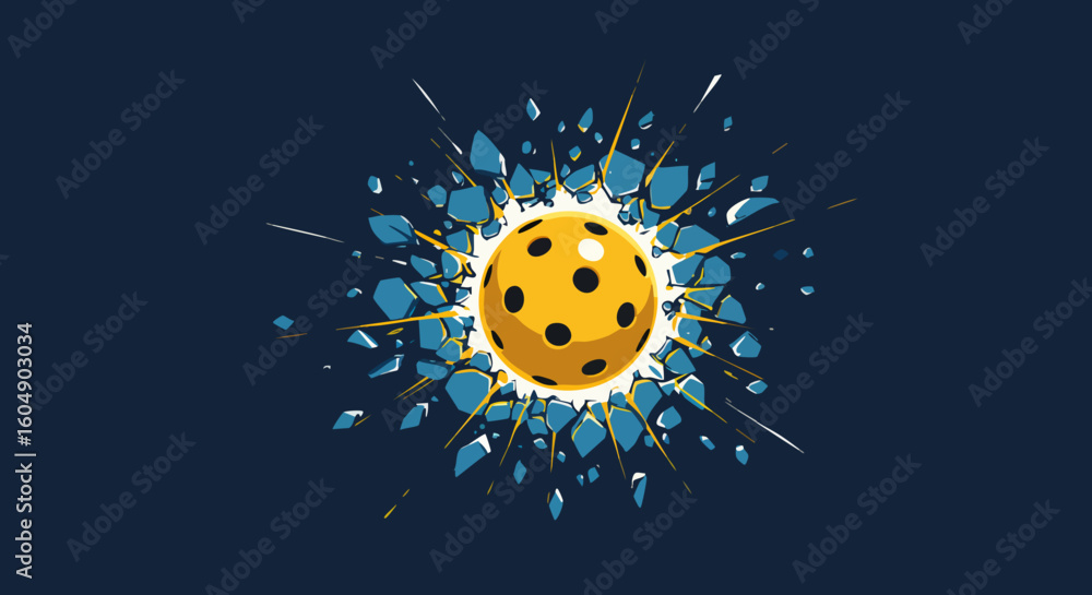 Naklejka premium Pickleball explosion shattering abstract elements dynamic energy sport game