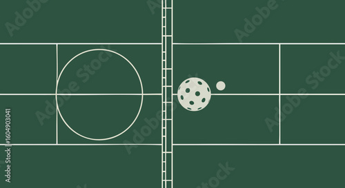 Pickleball court top view game sport ball net rally match illustration