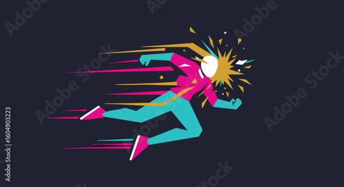 Energetic runner with explosive speed abstract motion graphic illustration