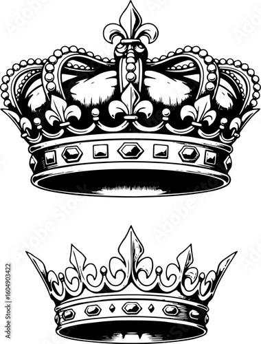 Vector art of two ornate crowns one large and one small